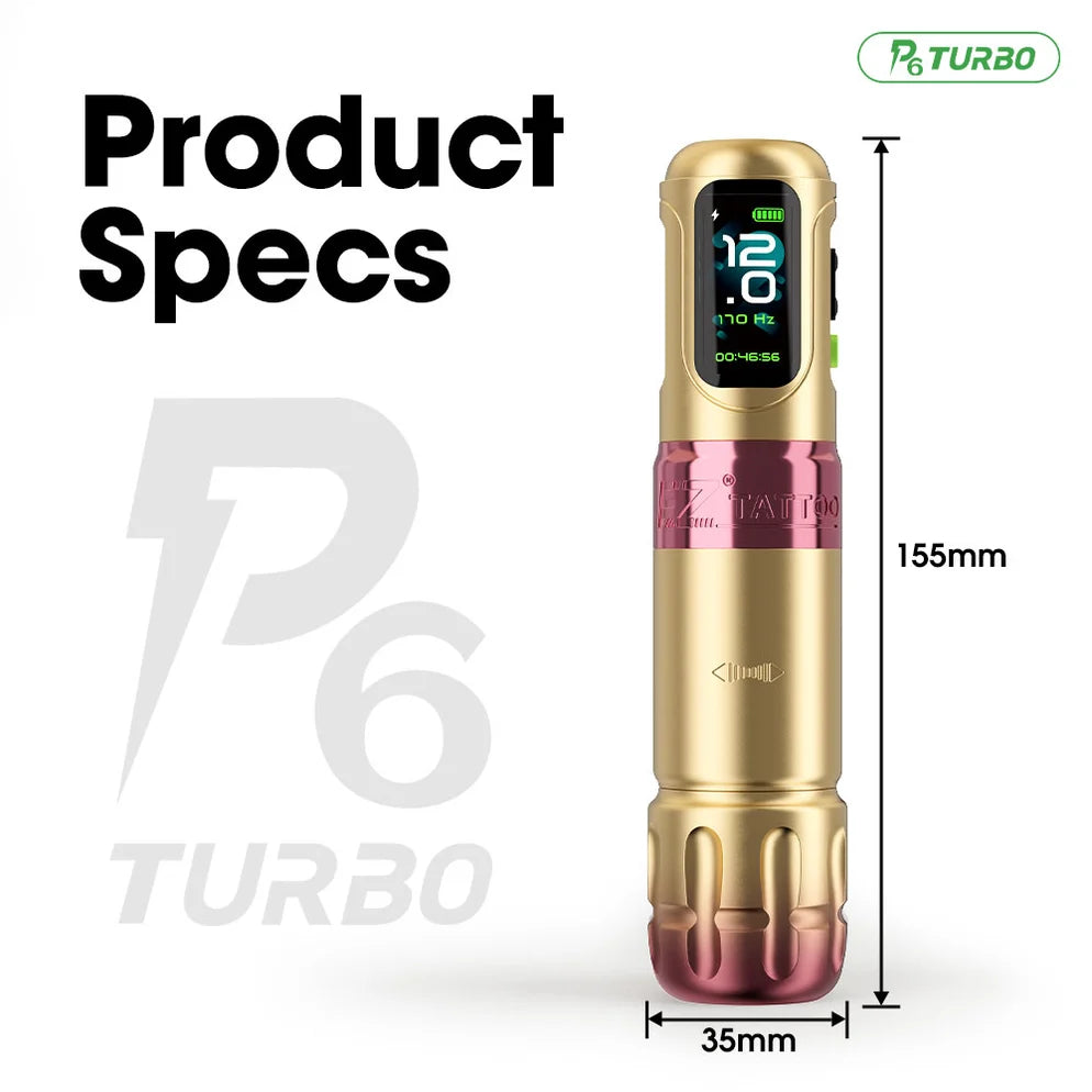 EZ P6 Turbo Direct Drive Adjustable Stroke Wireless Tattoo Machine 2.0–4.2mm